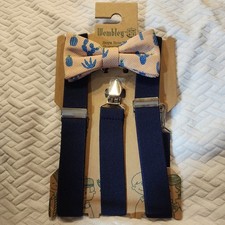 NWT WEMBLEY - BOYS ONE SIZE NAVY STRETCH SUSPENDERS  CATUS BOW TIE