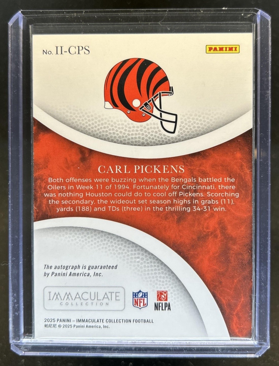 2025 Panini Immaculate Carl Pickens Ink Auto Autograph #/99 Bengals view 2