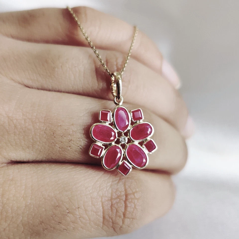Moissanite Diamond Pendant Ruby Gemstone Pendant 925 Silver Charm Flower Pendant - Image 3 of 4
