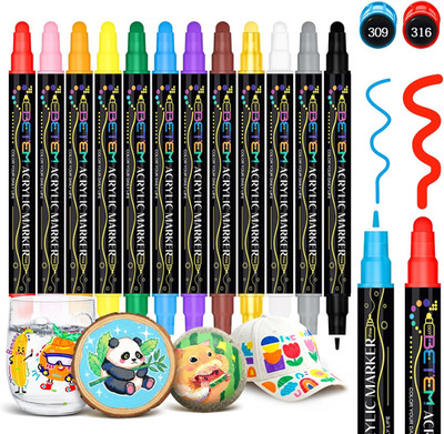 12 Colors Dual Tip Acrylic Paint Markers, Fabric Decorating Kits Premium Water-B