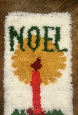 Vintage 70  s Christmas Latch Hook NOEL Candle Holiday Wall Hanging/Rug 26  x12  