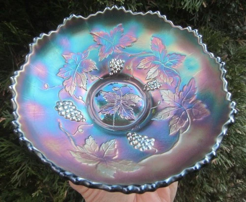 Stunning Early Fenton Carnival Glass Green Vintage 5 3/4" Sauce Bowl