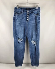 Judy Blue Jeans Womens 7/28 Blue Distressed Boyfriend Fit Button Fly JB82238