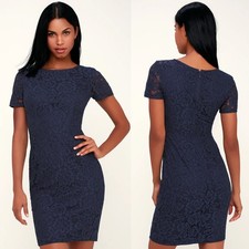 Lulus Polished to Perfection Navy Blue Lace Midi Dress SIZE SMALL Orig $74