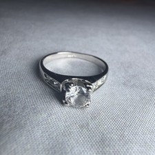 Vintage 925 Sterling Silver Cubic Zirconia CZ Solitaire Engagement Ring Size 8