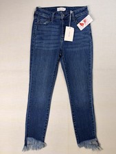 NWT Cello Womens ankle cropped Jeans Size 3 Medium Blue Wash Denim Frayed Bottom