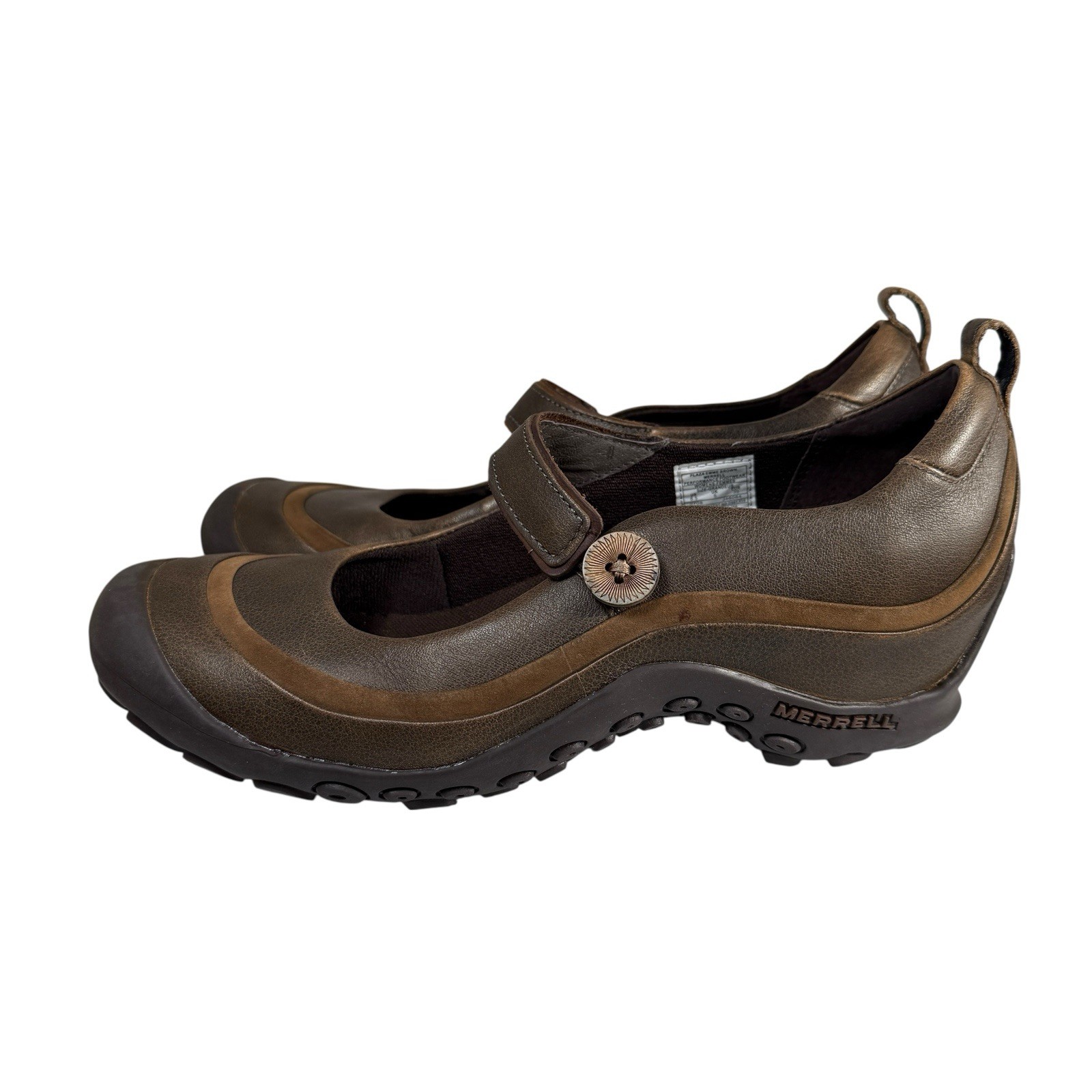 Scarpe Merrell Plaza Emme donna misura 8 5 pelle marrone Mary Janes tacco 1 5"