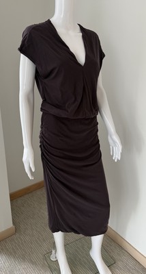 James Perse V-Neck Blouson T-Shirt Midi Dress, Cotton Eggplant WEK6889, 4, XL