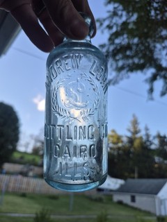 Antique Aqua Blob Top Hutchinson Soda Bottle ANDREW LOHR BOTTLING CO CAIRO ILL