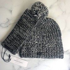 Rebecca Minkoff Marled Pom Pom Beanie Hat  Arm Warmers Set Open Fingers NWT