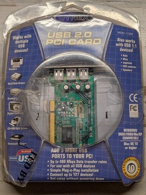 Dynex USB 2.0 PCI Card 4-Port 480Mbps Expansion Card11329 3 Ext 1 Internal Port