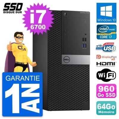 PC Tour Dell OptiPlex 7040 Core I7-6700 RAM 64Go SSD 960Go HDMI Windows 10 Wifi