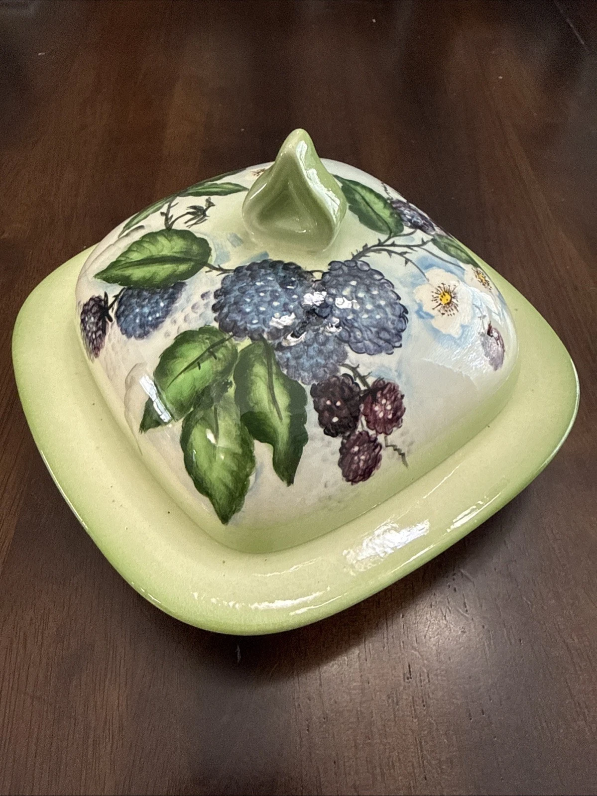 Vintage Hand-Painted Ceramic Blackberry Butter Dish - Retro Farmhouse Kitchen