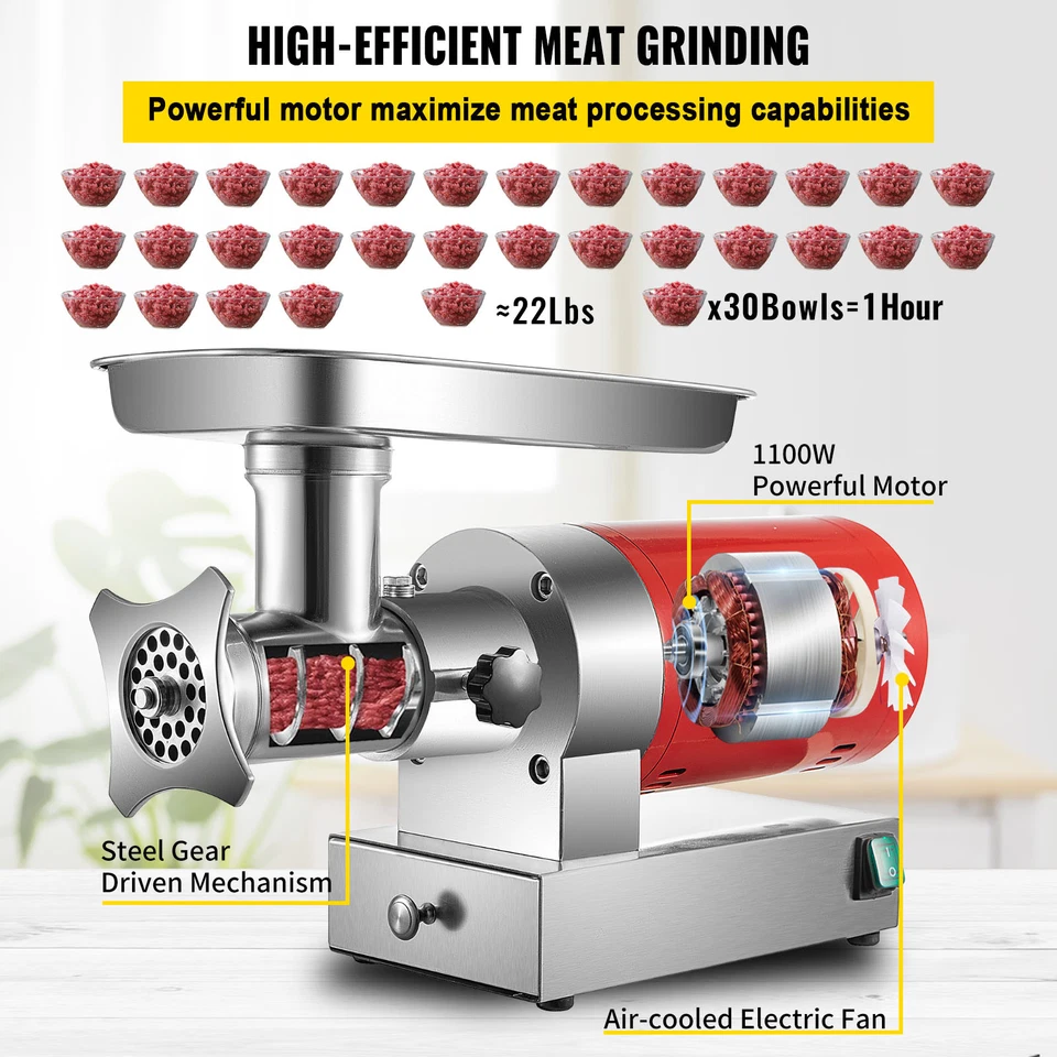 Commercial Meat Grinder Electric 660lbs/h 1.5HP Sausage Stuff Meat Mincer - Image 4 of 4