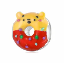 S925 Silver Winnie the Pooh Donut European Bracelet Enamel Bead Charm New