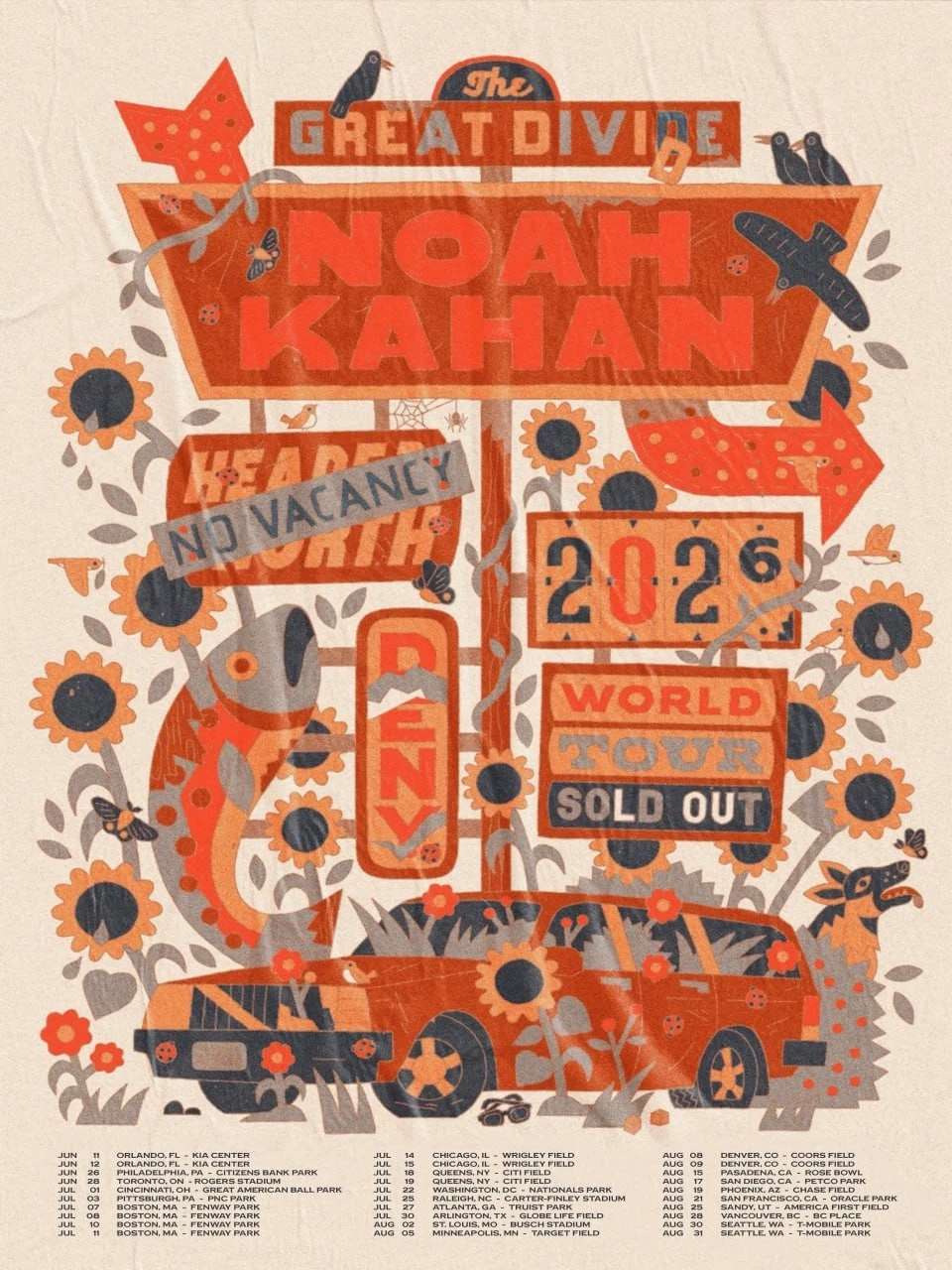 Noah Kahan The Great Divide World Tour 2026 Concert Poster