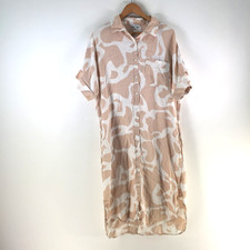Target womens shirt dress size 12 beige geometric short sleeve linen midi 126672