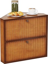Corner Bread Box for Kitchen Countertop Bamboo Two Layer Large Capacity Bread