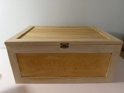 Carved Light Wood Decorative Storage Box Floral Carved Inlay