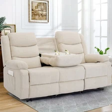 Recliner Sofa, Reclining Loveseat with Console,3-Seater Cashmere Sofa