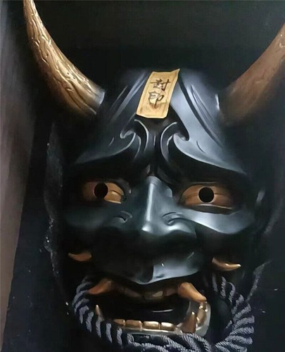 Japanese Hannya Devil Demon Oni Samurai Prajna Cosplay Black Mask Halloween Prop - Picture 9 of 11