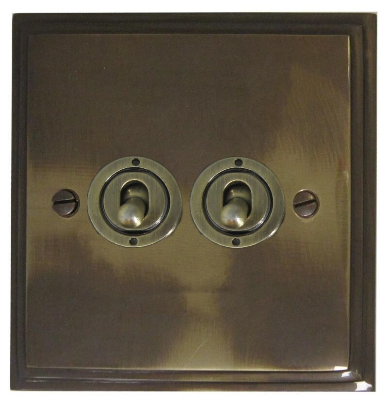 G&H VAN82C-AB Victorian Polished Aged Brass 2 Gang Intermediate Toggle Switch