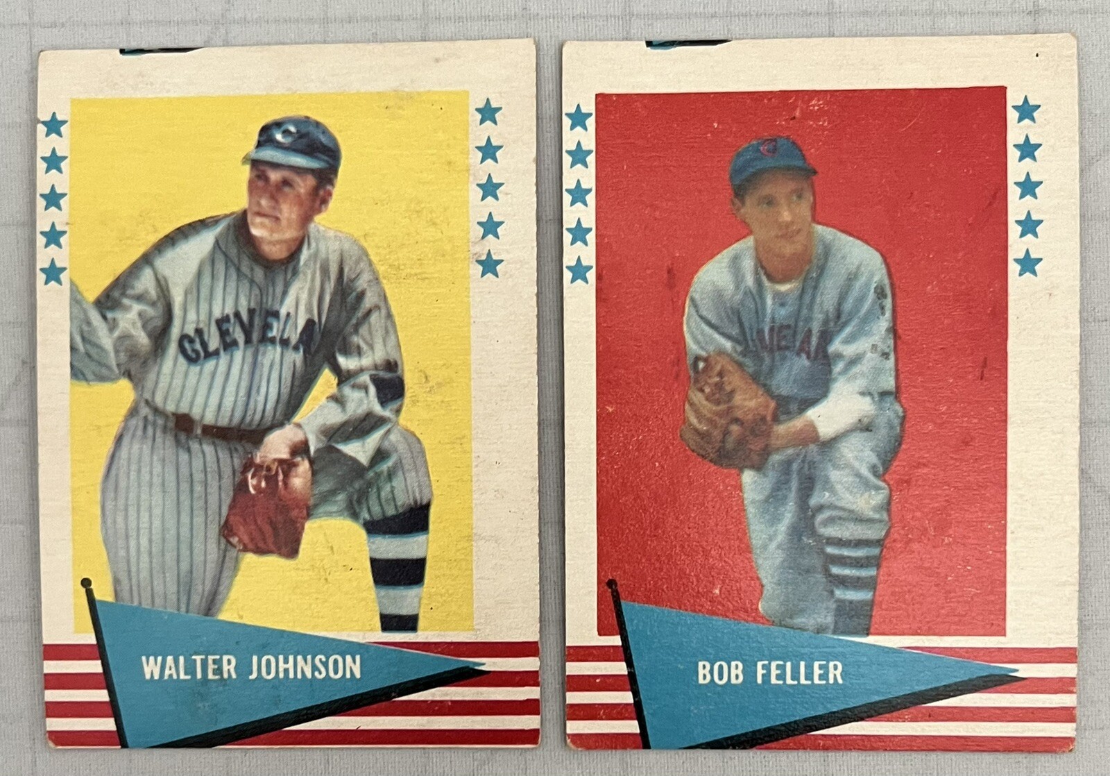 1961 Fleer Lot of 2 Baseball HOF Players Bob Feller & Walter Johnson w