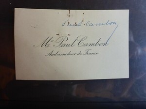 PAUL CAMBON SIGNED BUSINESS CARD FAMOUS FRENCH AMBASSADOR DIPLOMAT