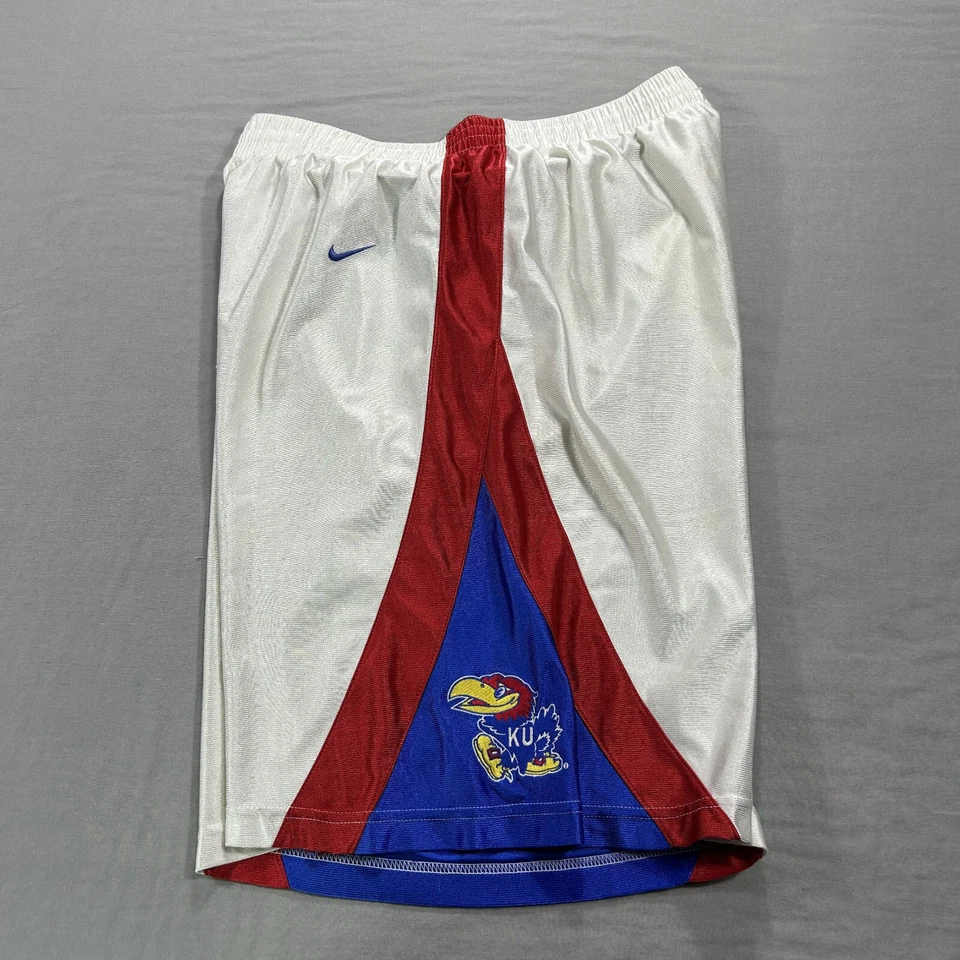VINTAGE Nike Team Kansas Jayhawks Basketball Shorts Mens Large Dazzle Shiny 90s - Image 2 of 4