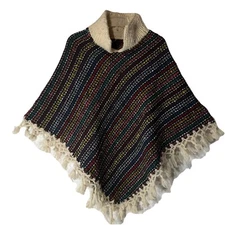 Poncho Pullover Sweater Fringe Women One Size Boho Cape Shawl Blanket Warm