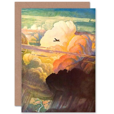 Nc Wyeth Gemälde Luftpostflugzeug Über Gewitterwolken Weihnachtskarte
