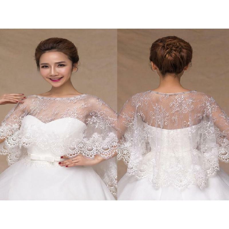 LANCHEN Femmes Sheer Plissé Mariage Châle Strass Perle Blanc Capelet Bolero Shrug