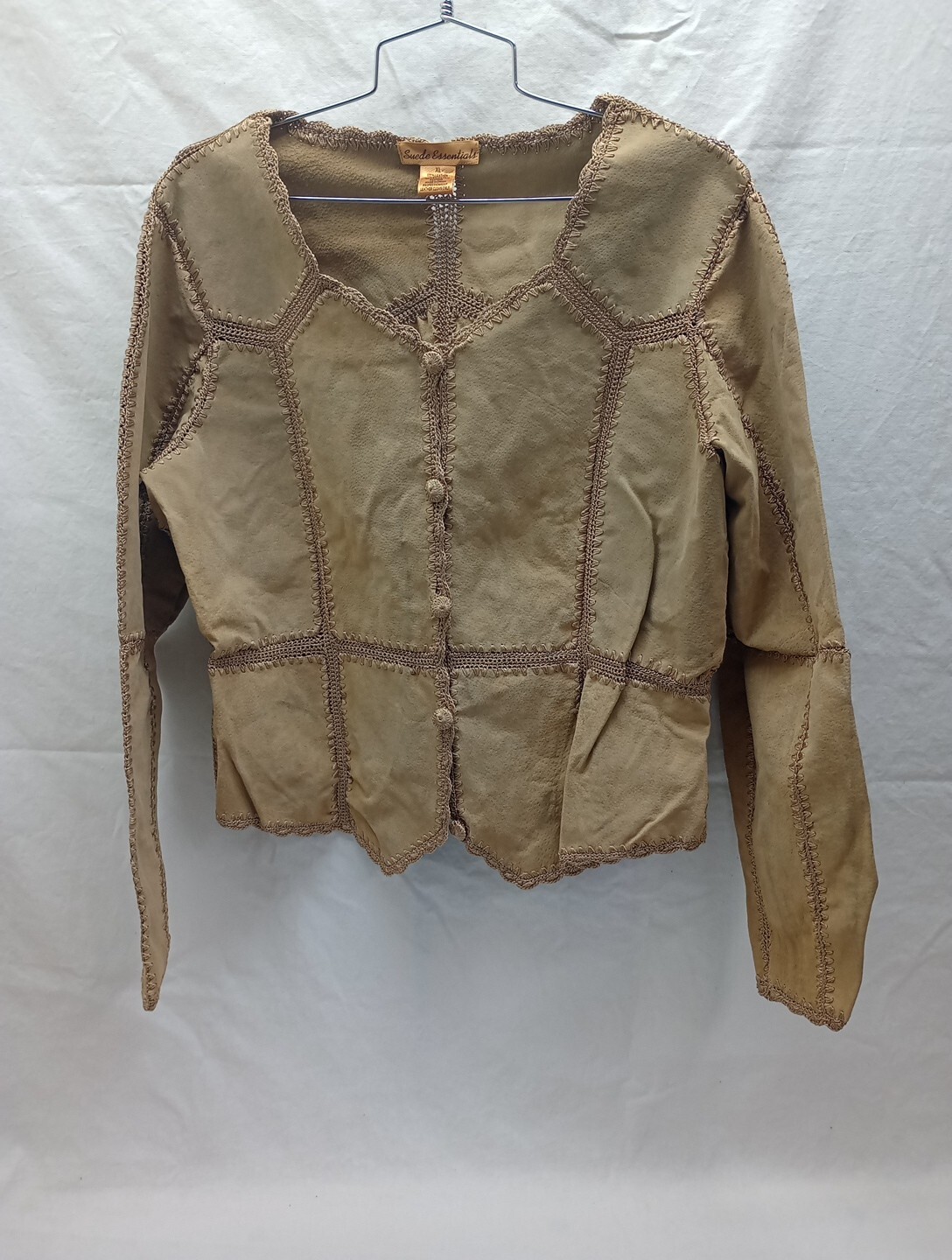 Suede Essentials Brown Patchwork Button Shirt Jac… - image 1