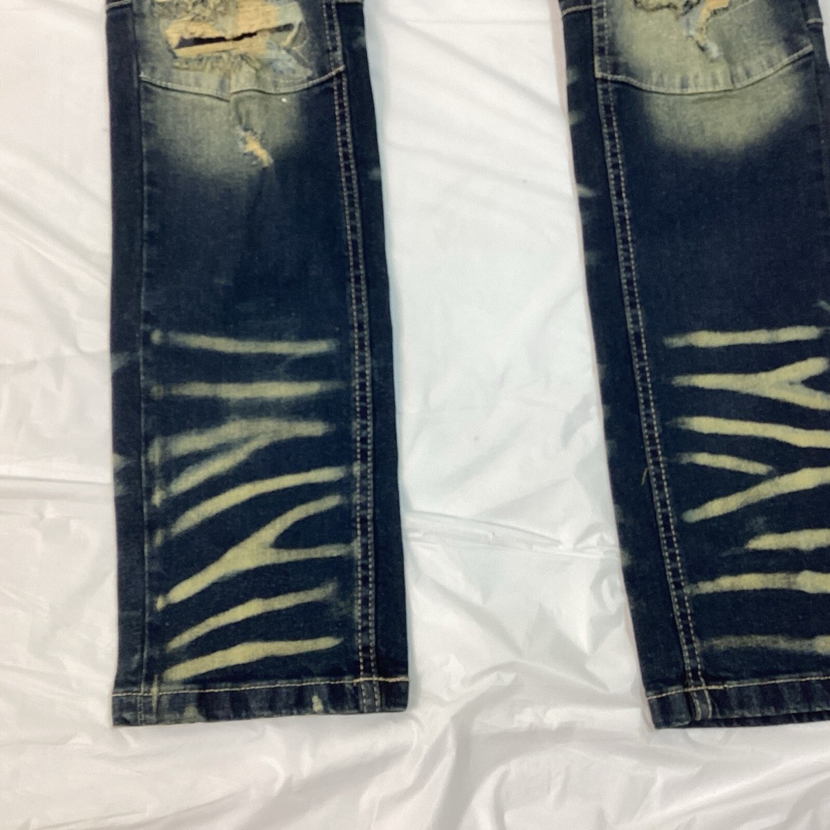 Solutus Stacked Flared Panel Denim Ripped Jeans Blue Size 34 x 32