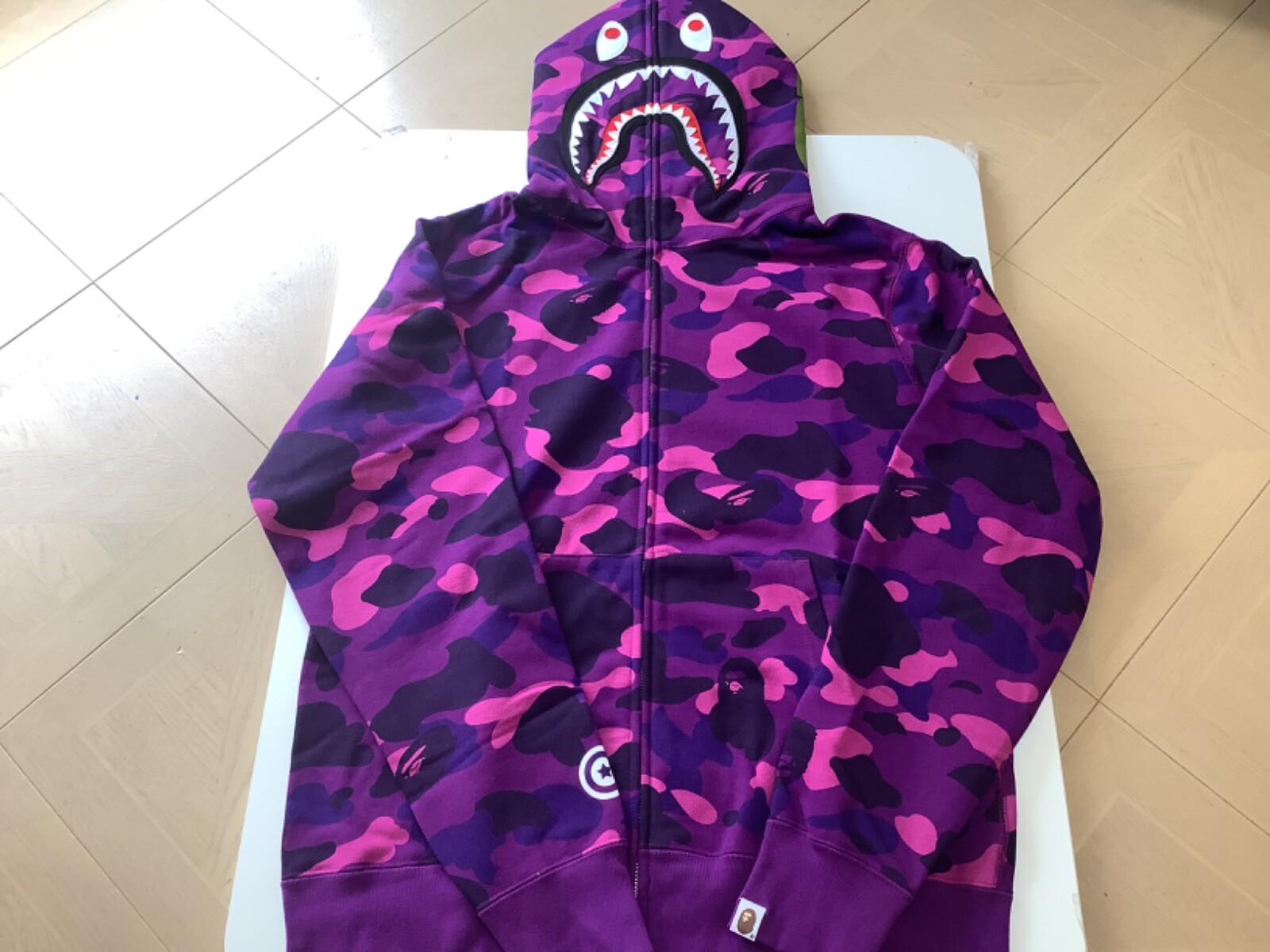 Authentic ape bape color camo shark full zip hoodie purple men’s L XL