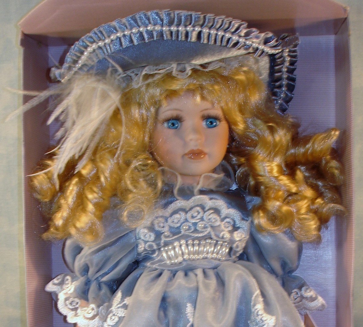 Collectible Memories Blue Embroidered Victorian Porcelain Doll