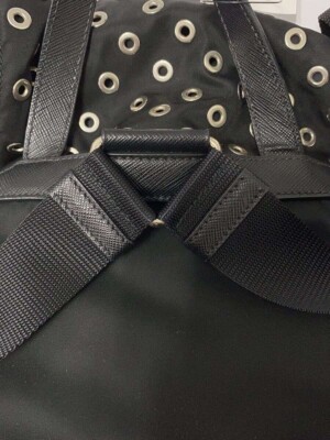 PRADA Punching Grommet Nylon Backpack Black 1BZ811 Auth | eBay