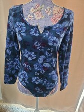 Victoria's Secret PINK Cotton Long Sleeve Floral Bodysuit Top Blue Size Medium