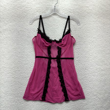Y2K Vintage Fredericks of Hollywood Slip Dress XL Hot Pink Black Mesh Lingerie