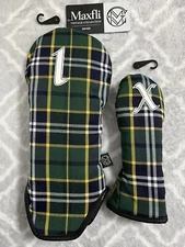 NEW Maxfli Vintage Collection Driver & Hybrid Golf Club Head Cover Green Plaid