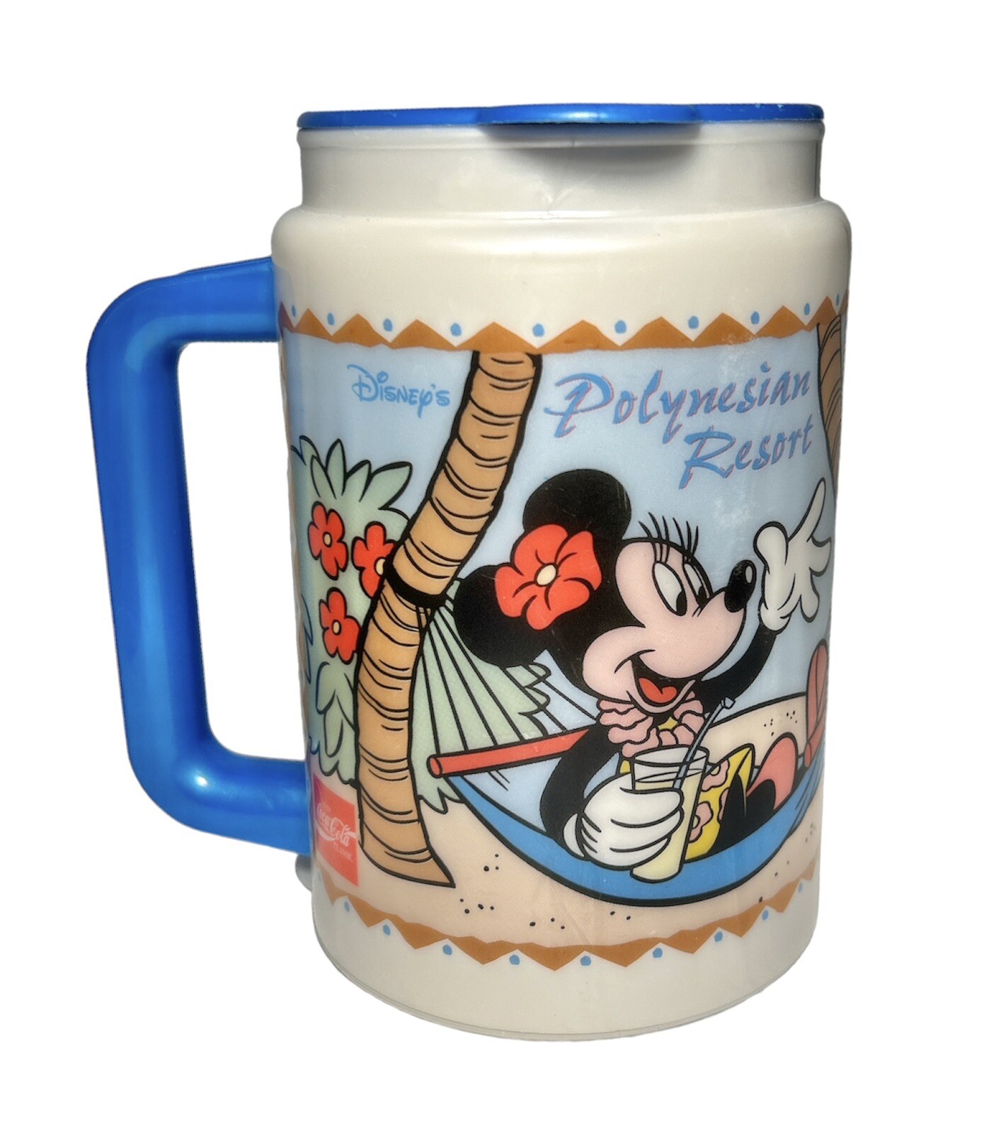 1996 Disney Polynesian Mickey Minnie Mouse Luau Souvenir Refillable Cup