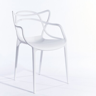Modern White Plastic Dining Chair Stackable Master Style Outdoor