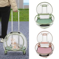 Transparent  Breathable Hard Cat Carrier W/ Rolling Wheels For Traveling, 9kg