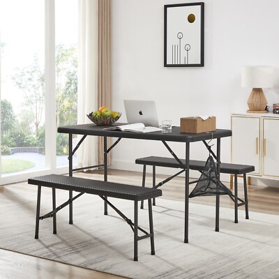 3 Piece 4-Person Dining Table Set with Bench Mesh Pocket Kitchen Table and Chair