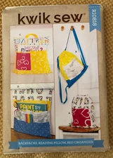 Kwik Sew R10818 Pattern Drawstring Backpack Reading Pillow Bed Organizer Uncut