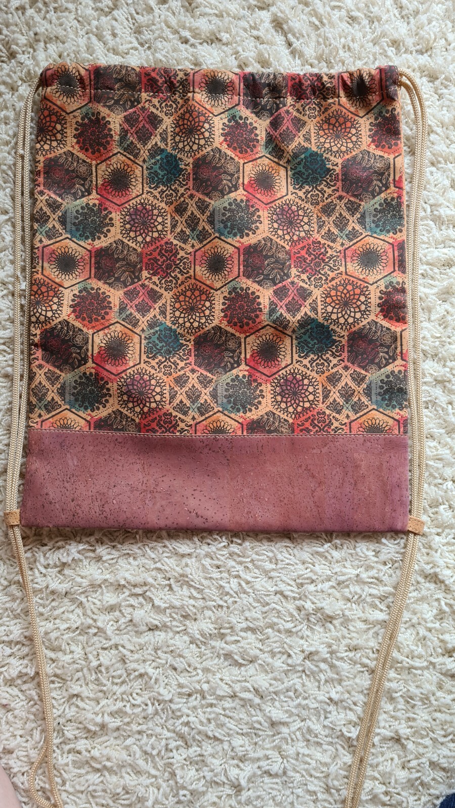 Portuguese Cork Patterned Drawstring Backpack Bag… - image 2