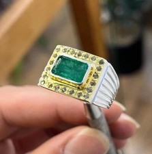 Natural Mined Earth Green Emerald Ring, 925 Sterling Silver Real Emerald Rings