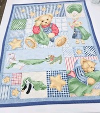 Blue Jean Teddy Bear Quilt Baby Blanket Patchwork Plaid Me My Blankie 43x33"
