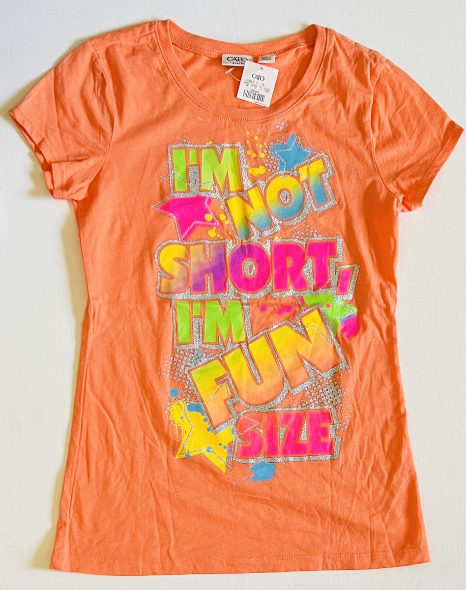 CATO GIRLS TOP ORANGE I'M NOR SHORT I'M FUN SIZE COTTON S. SLEEVE