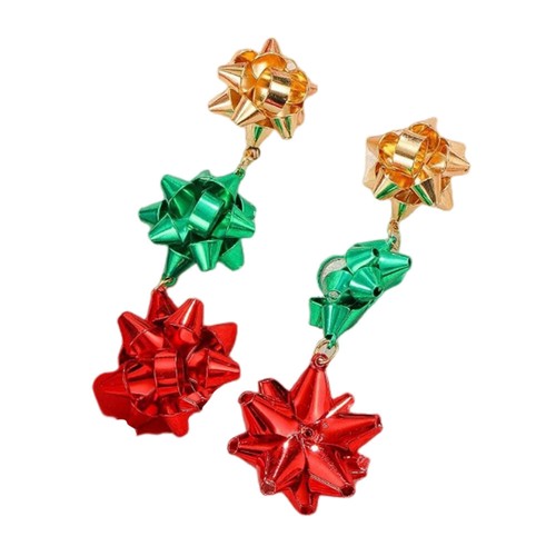 1 Par de Pendientes de Navidad para Mujer Lindo Verde Regalo de Navidad Arco Pendiente Colgante - Imagen 7 de 10
